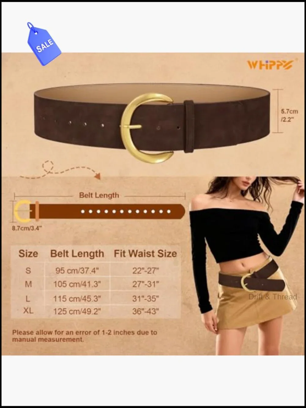 Wide Suede Belt with Gold Buckle Faux Leather